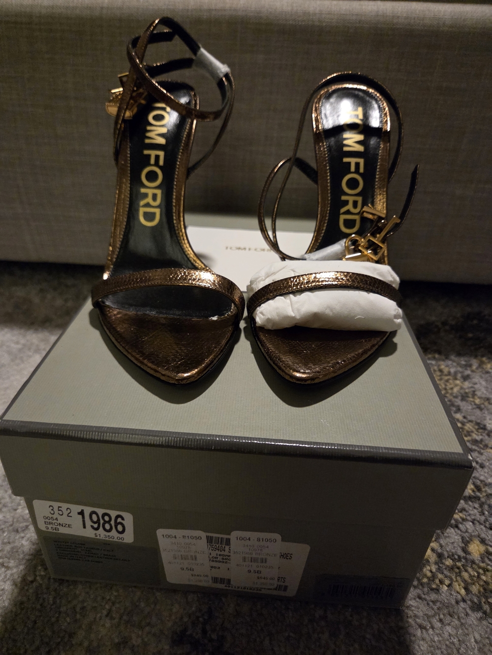 Tom Ford Metallic Bronze Ankle-Strap Stiletto Sandals
